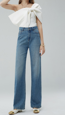 Women's Ripped Straight Leg Cat Whisker Denim Jeans