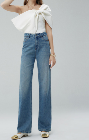 Women's Ripped Straight Leg Cat Whisker Denim Jeans
