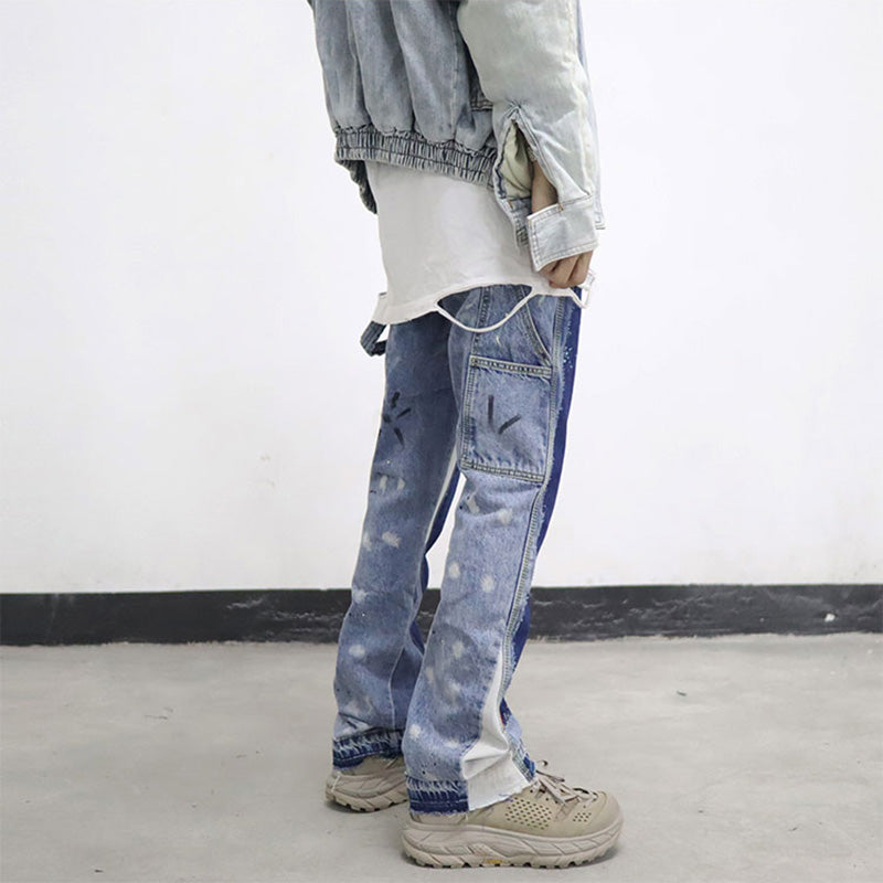 Vintage Distressed Splash Ink Flare Jeans for Men
