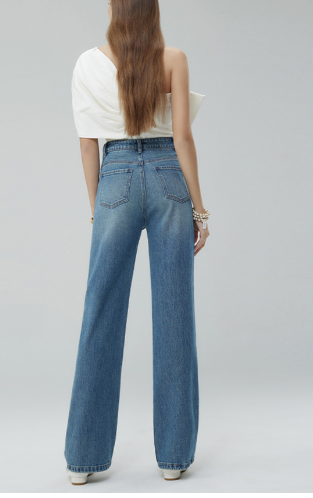 Women's Ripped Straight Leg Cat Whisker Denim Jeans